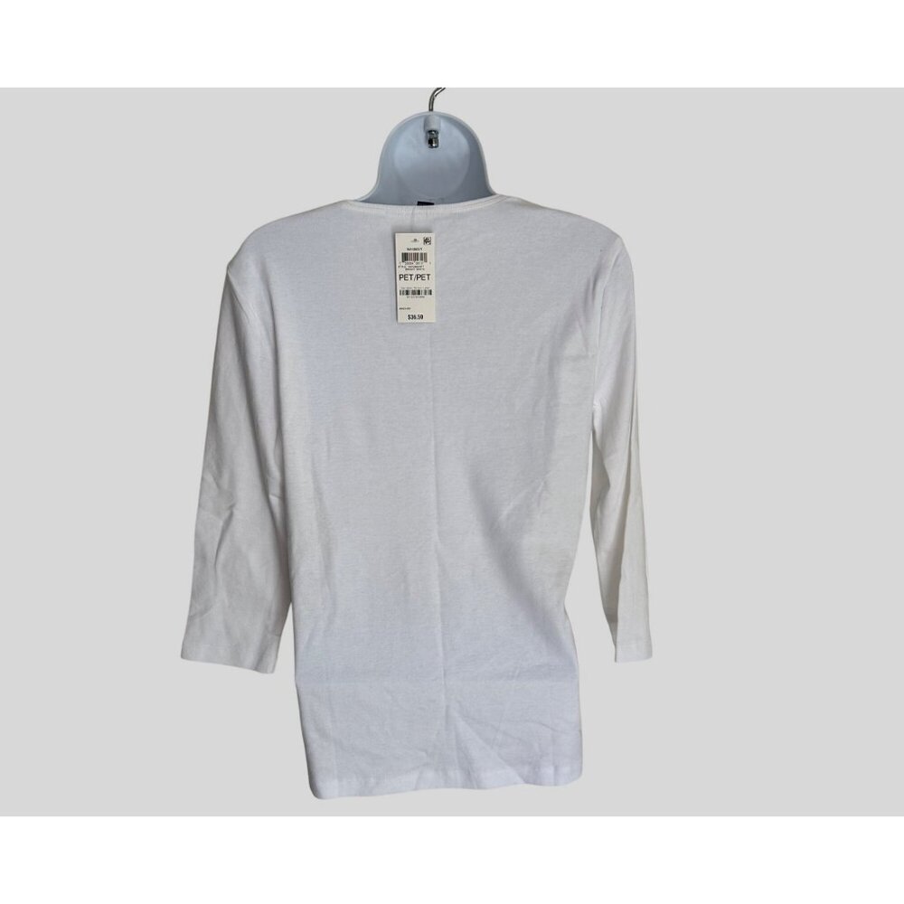 Karen Scott Women's Petite Christmas Graphic Tee Shirt Cotton Polyester White PP - Picture 5 of 9